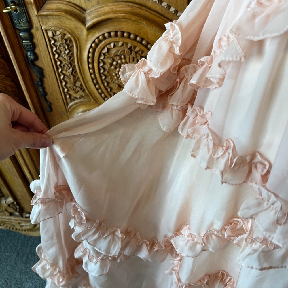 NWT Mac Duggal 2 Apricot Ruffle High Neck Prairie Period Dress 68458 68425 68222 - Picture 3 of 9